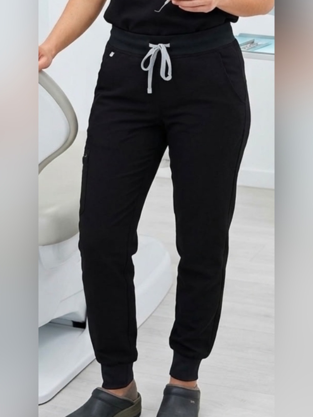 Figs Men's Black technical collection Pants with White Drawstring. Unisex,